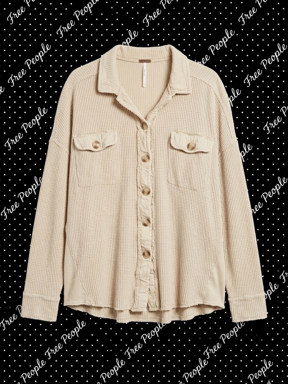 ​Free People Serious Chiller Waffle Knit Button Down Shirt